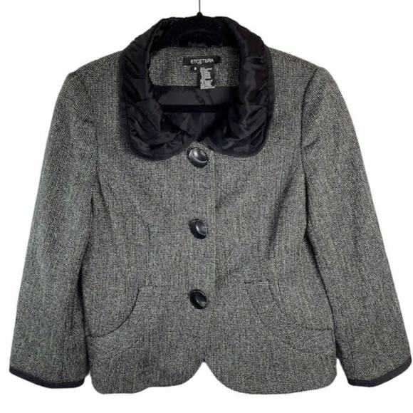 Tweed Jacket Womens 8 Chunky Button Blazer Ruffle Collar Career Dress Coat - Picture 1 of 15